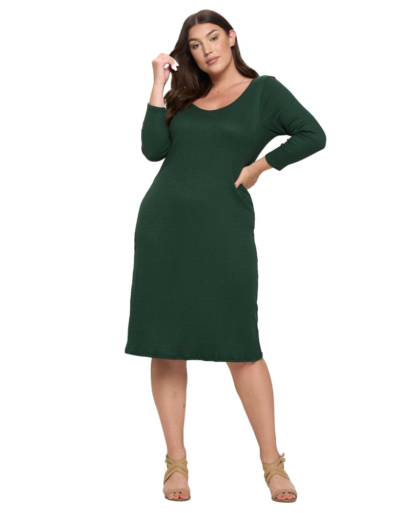 Front of a model wearing a size 1X Millie Rib Midi Dress in Hunter by L I V D. | dia_product_style_image_id:363773